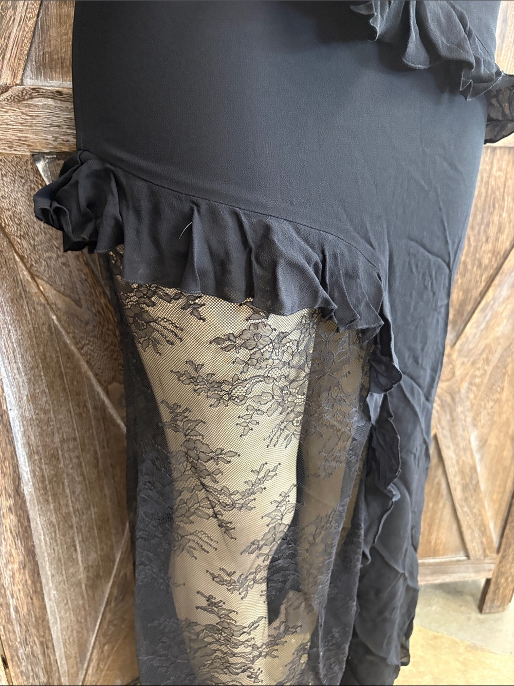 NWT o.p.t Carmen Dress Black Ruffle Asymmetric Lace Maxi Dress Size 4 - Picture 5 of 10
